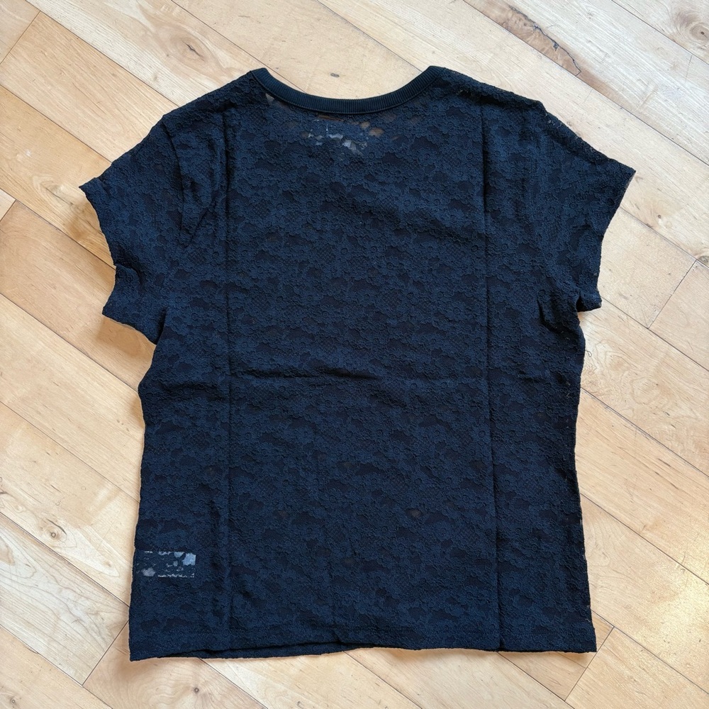 AERIE LACE VINTAGE TEE Black Scoop Neck Short Sleeve T-Shirt Size Small - Picture 5 of 9